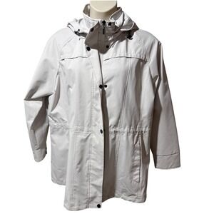 Gallery New York Womens 1X Light Gray Hooded Rain Jacket Adjustable Waist Parka